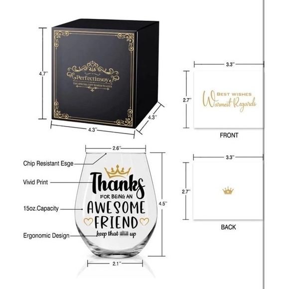 Thanks For Being An Awesome Friend Keep That Up Wine Glass with Gift Box NEW - Picture 2 of 2